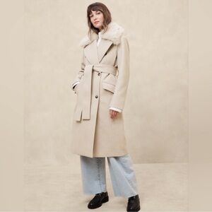 Banana Republic Fur Collar Tie Waist Coat NWT